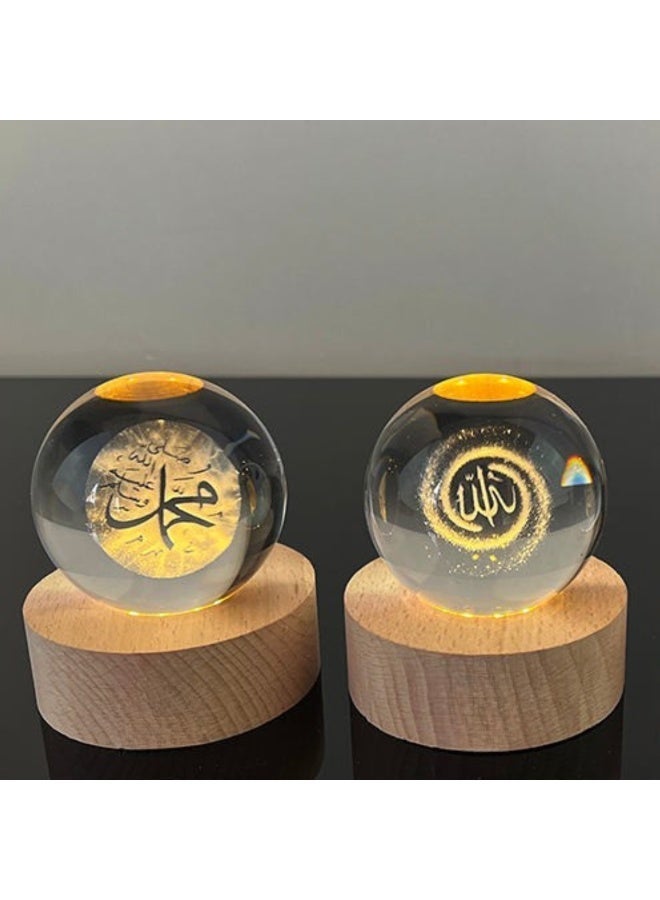 ARABIQO 3D Crystal Ball Night Light 8cm with Wooden Base, USB Powered LED Glass Lamp for Bedroom & Home Décor, Galaxy Crystal Gift for Valentine’s Day, Ramadan & Special Occasions (Allah) - Image 5